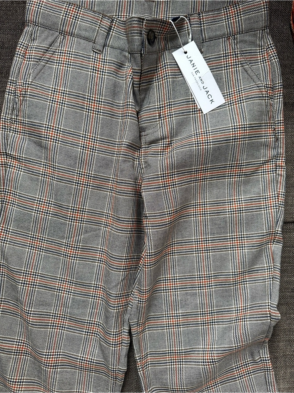 Janie and Jack Plaid Skirt in Gray with Orange and Navy Accents